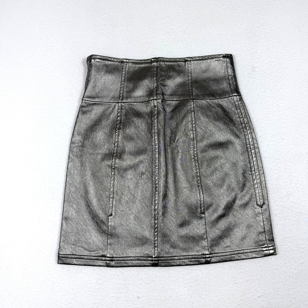 Free People Metallic Silver High Waisted Mini Skirt Side Zip Pewter Size 2